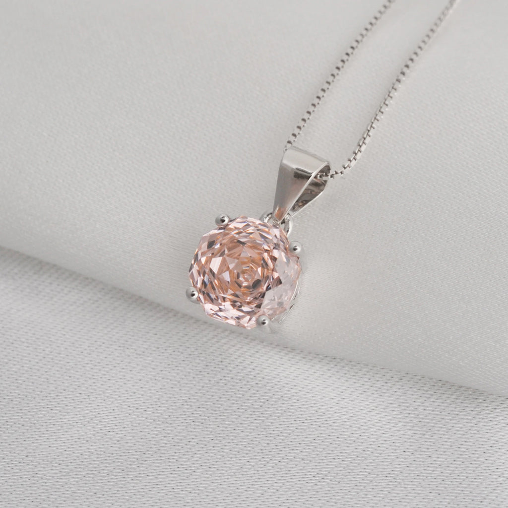 Potiy 2ct Morganite Pink Octagon Rose Cut Pendant Necklace No Chain Cubic Zirconia 925 Silver Jewelry Gift