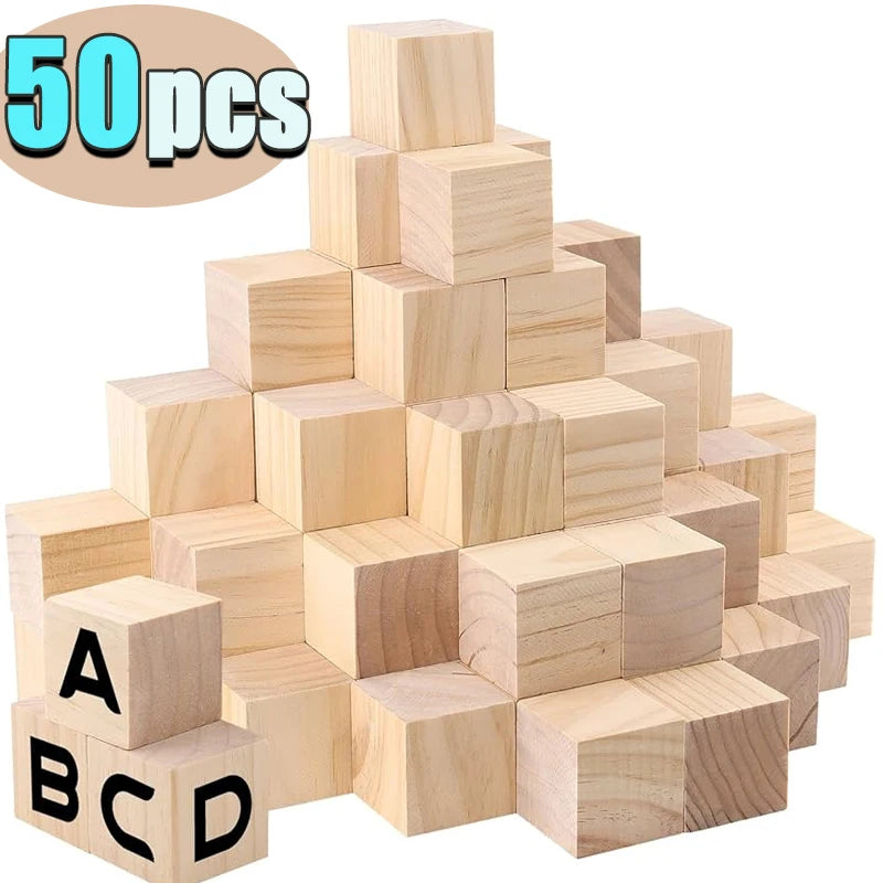 Square Small Wooden Block Model, Solid Wood DIY Handmade Wooden Block Assembly, Children's Baby Puzzle Toy Decor Handcraft Arts