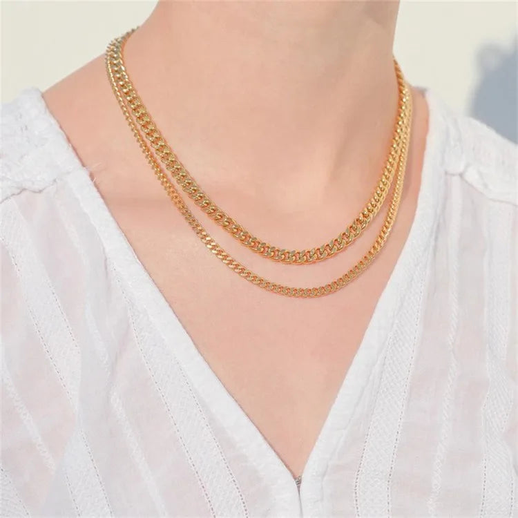 3/5/7/9/11mm Width Stainless Steel Men Women Six-side Chain Necklace Gold Silver Plated Unisex  Jewelry Wholesale Drop Shipping
