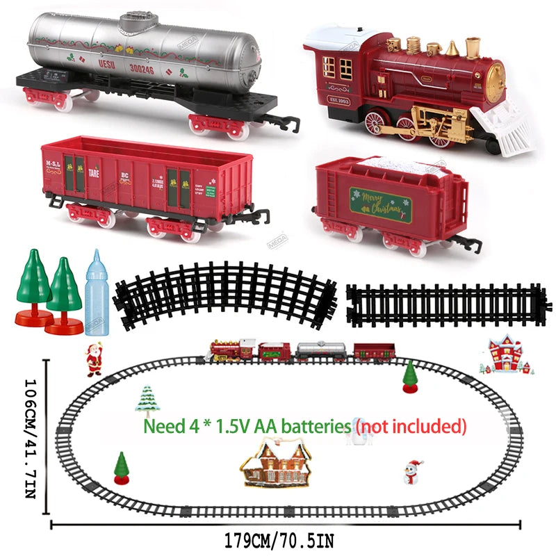 Battery Powered Christmas Electric Trains Toy with Light&Sound Kids Engineering Car Xmas Railway Track Vehicle Birthday Gift