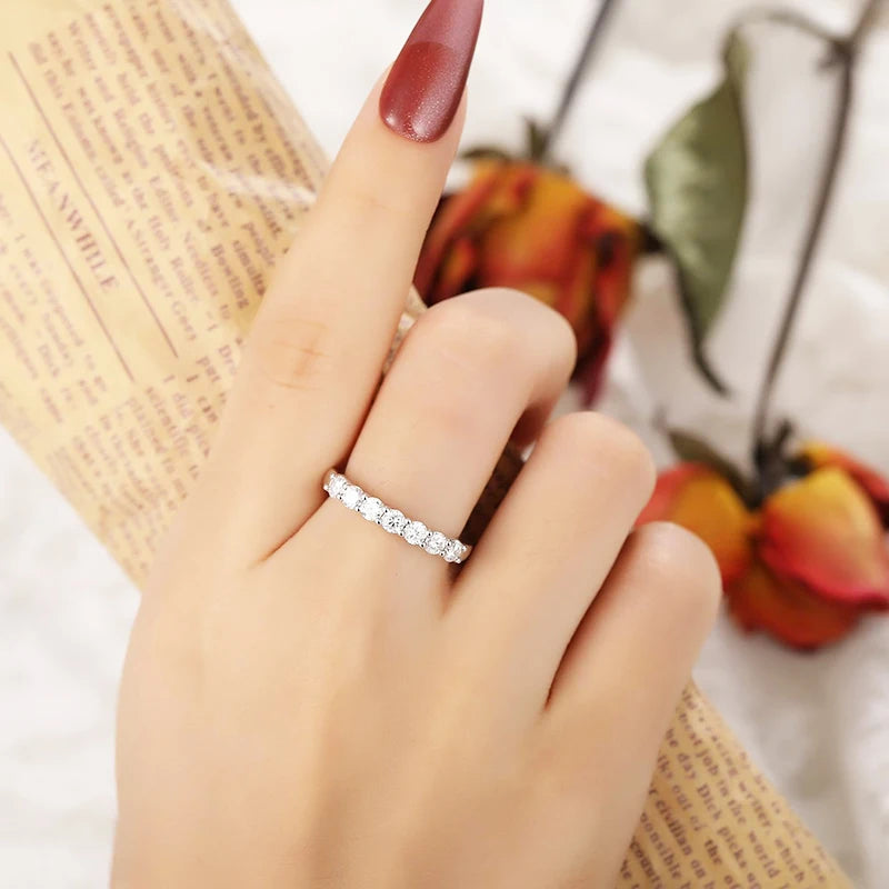 Pass Diamond Tester Pen Moissanite Ring Full Moissanites Around for Women S925 Silver Wedding Diamonds Band Stackable Ring