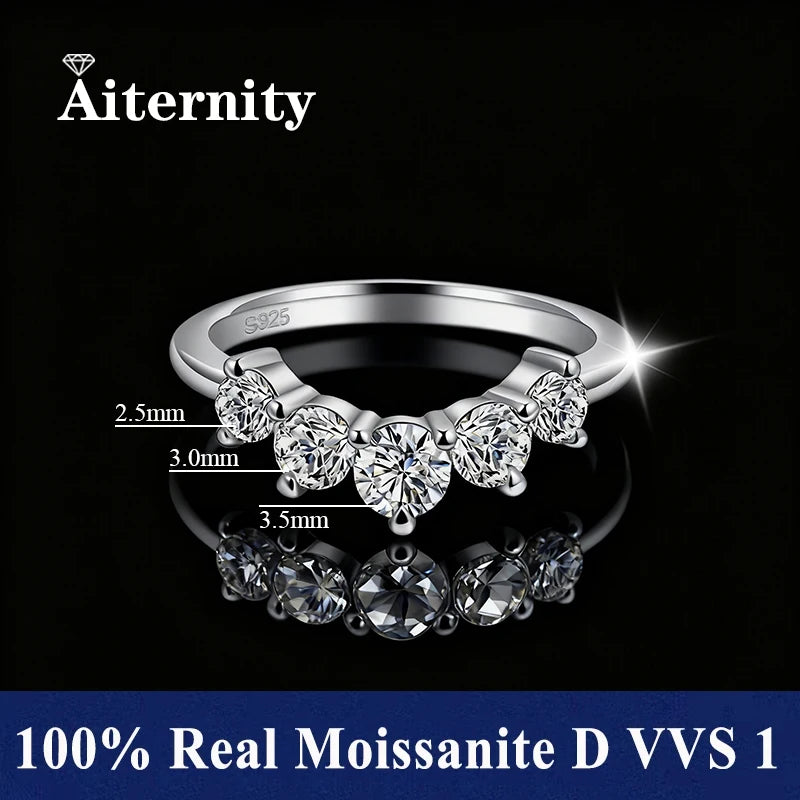 Fashion V Shape D VVS1 Moissanite Row Rings for Woman 925 Sterling Silver Jewelry Gift Woman's Moissanite Diamond Ring