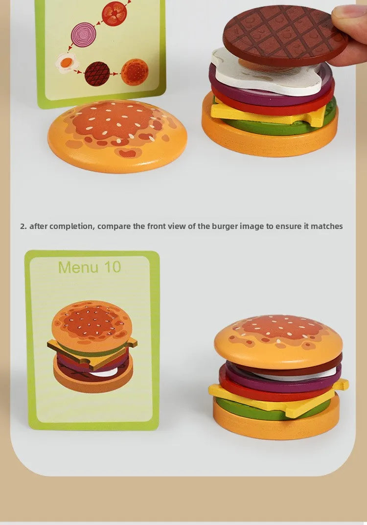 Montessori Wooden Burger Stacking Toys for Toddlers Kids Preschool Educational Toys Play Food Matching Birthday Toy For Kids