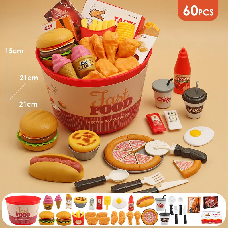 Children Food Kitchen Toys Set Girl Pretend Play House Simulation Bread Burger Pizza Cooking Game Kitchen Play Props Accessories