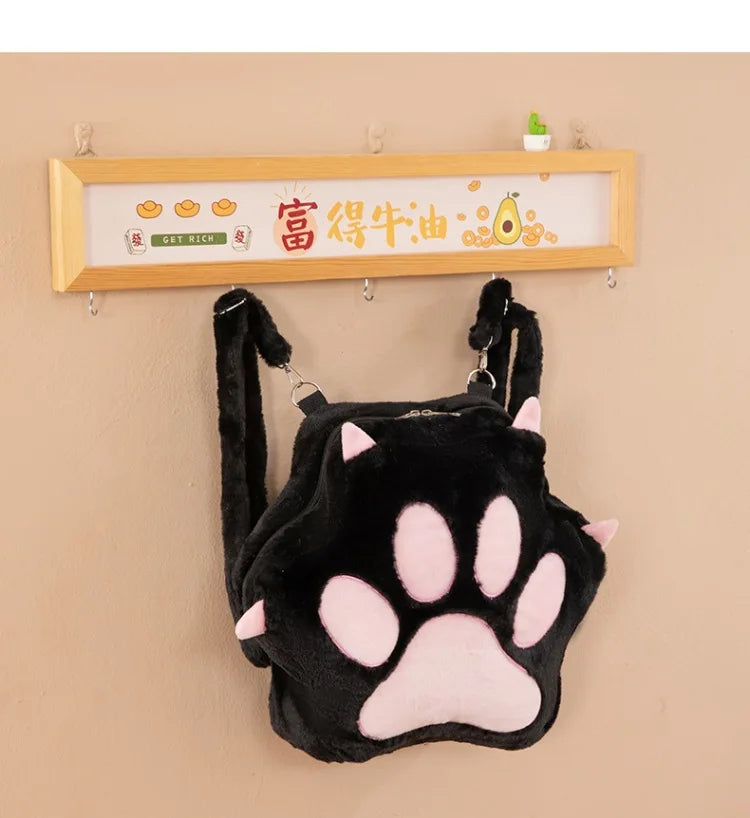 Kawaii White Puppy Cat Paw Plush Backpack Adjustable Straps Funny Dog Big Capacity Soft Stuffed Animals Bags for Girls Women