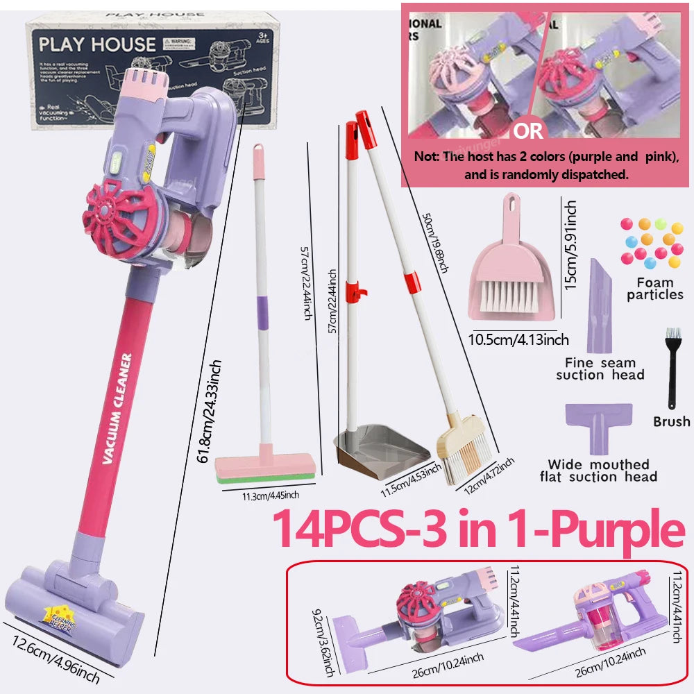 Kids Vacuum Cleaner Toy Electric Realistic Pretend Play Housekeeping Cleaning Set for Toddlers Educational Gift for Boys Girls