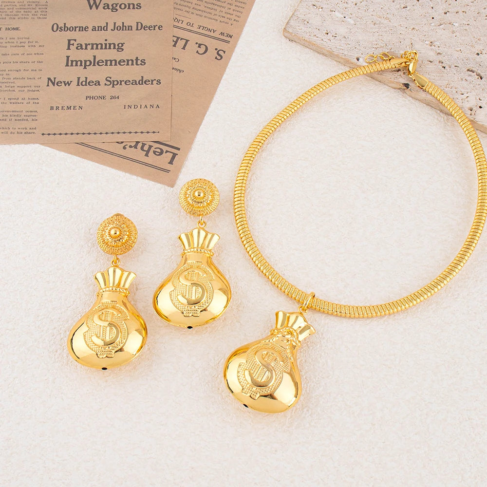African Jewelry Set Irregular Design Hoop Earrings and Pendant 2PCS Set for Weddings Bridal Necklace Earrings Accessory