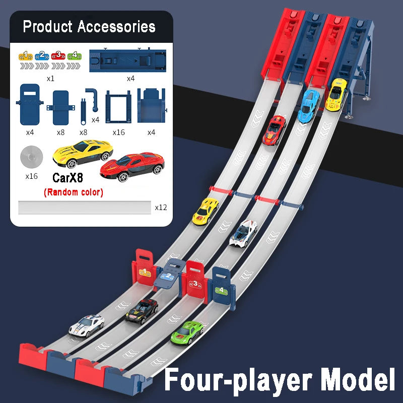 Kid Track Car Racing Set Toy DIY Assembled Track Kits Catapult Rail Car Racing Strategy Game Fun Interactive Social Toy Boy Gift