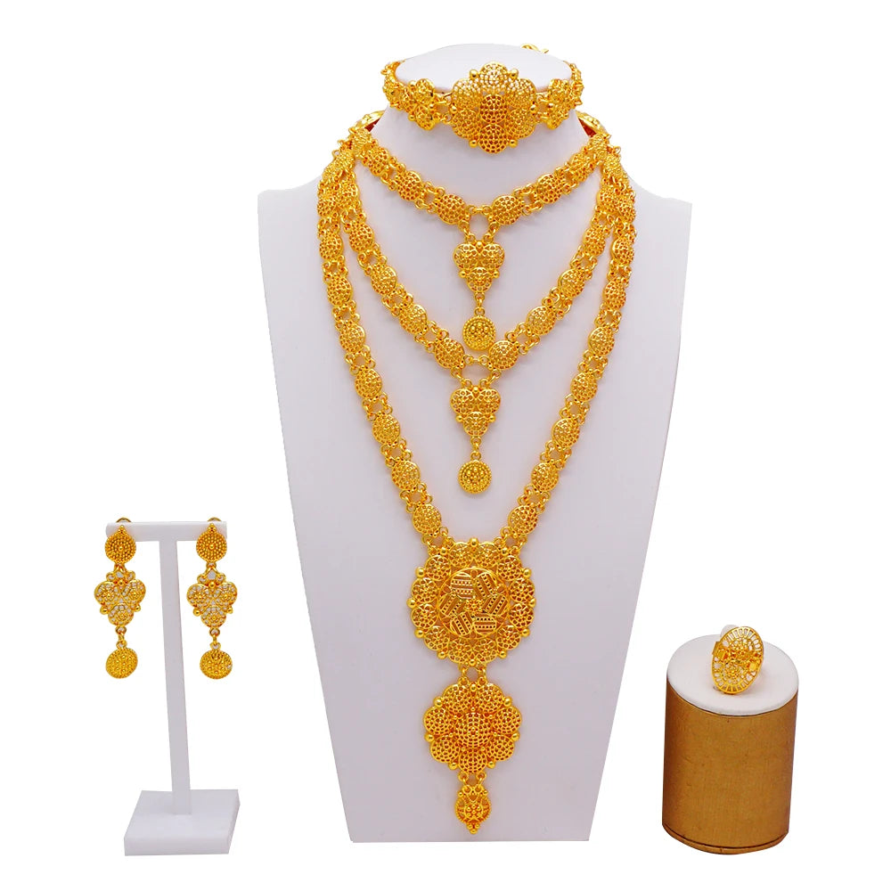 Ethiopian Fashion Women's Jewelry Set African Wedding Jewelry Set Necklace, Bracelet, Earrings, and Ring Set
