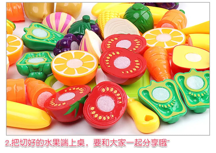 Children Kitchen Pretend Play Set Simulation Cutting Fruit Vegetable Food Cooking Miniature Thing Interactive Girl Kid Gift Toy