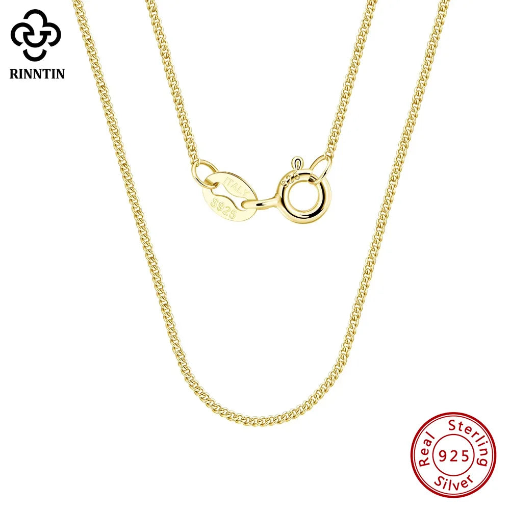 Rinntin Solid 925 Sterling Silver 1.0mm Side Chain Necklace for Women Girls Elegant Necklace Fine Jewelry 40/45/50/55/60cm SC18