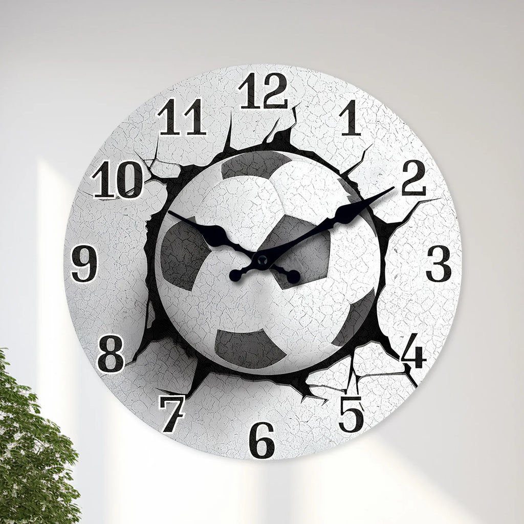 Creative and Unique Football Pattern Wooden Wall Clock for Living Room, Bedroom, Kitchen, Home Decoration, Silent Quartz Clock, Holiday Gift, 10 Inches, 12 Inches (No Battery)