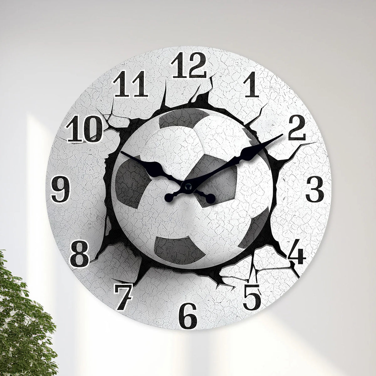 Creative and Unique Football Pattern Wooden Wall Clock for Living Room, Bedroom, Kitchen, Home Decoration, Silent Quartz Clock, Holiday Gift, 10 Inches, 12 Inches (No Battery)