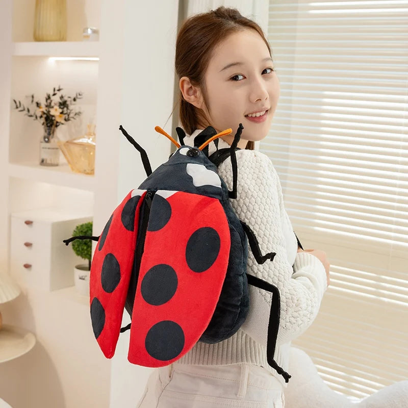 New Bumblebee And Ladybug Plush Backpack Cute Insect Stuffed Animal School Bag Boys Girl Kid Unique Design Holiday Birthday Gift