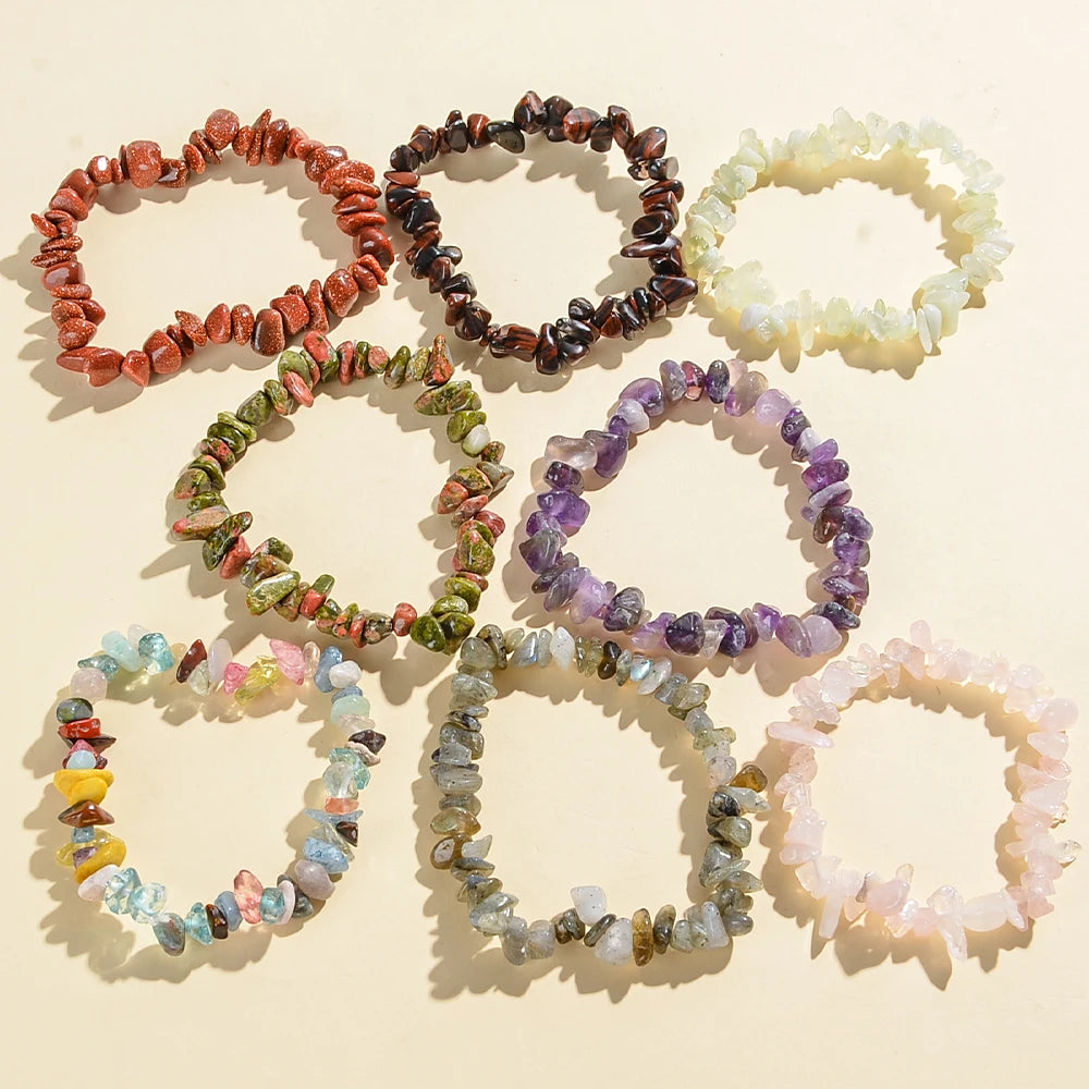 5/10/20pcs Random Women's Gravel Bracelet Set Natural Colored Gravel Bead Bracelet Irregular Bracelet Spiritual Elastic Bead