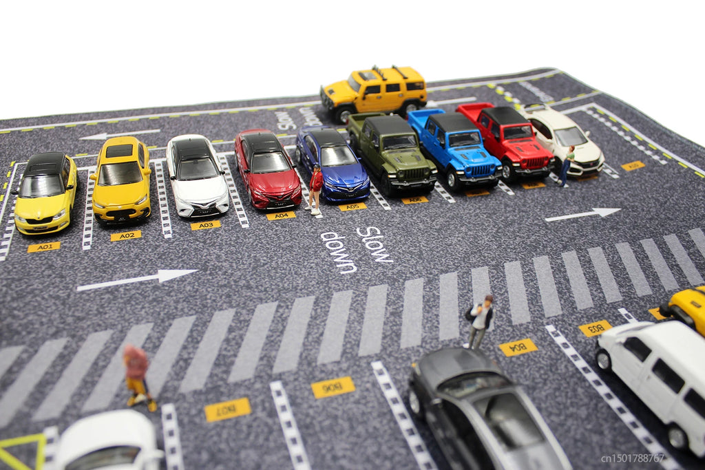 1:64 Scale Parking Road Garage Football Field Toy Mat Mouse Pad For Diecast Car Model Dolls Scene Display