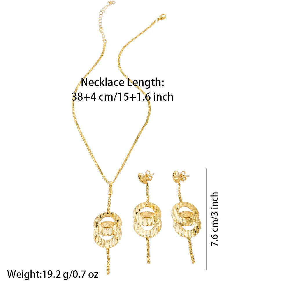 Dubai Gold Color Necklace Jewelry Set for Women Dangle Earrings and Necklace Bridal Weddings Earrings Engagement  Jewellery Gift