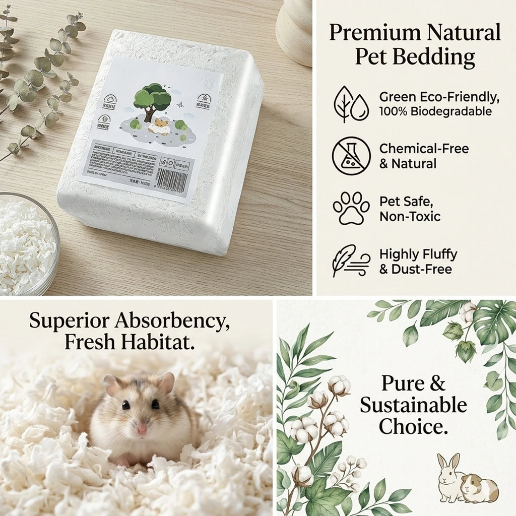 850g Paper Cotton Hamster Bedding Dust-Free Paper Fluff Large Pack Odor Control Super Absorbent Warm Pad for Syrian Hamster
