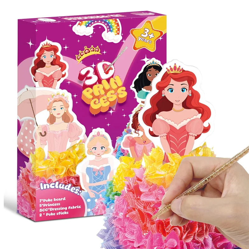 3D Princess Poke Art Craft Kit, 800Pcs Fabric Pieces DIY Poking Toy, Kids Educational Handmade Art Set Girls Birthday Gift