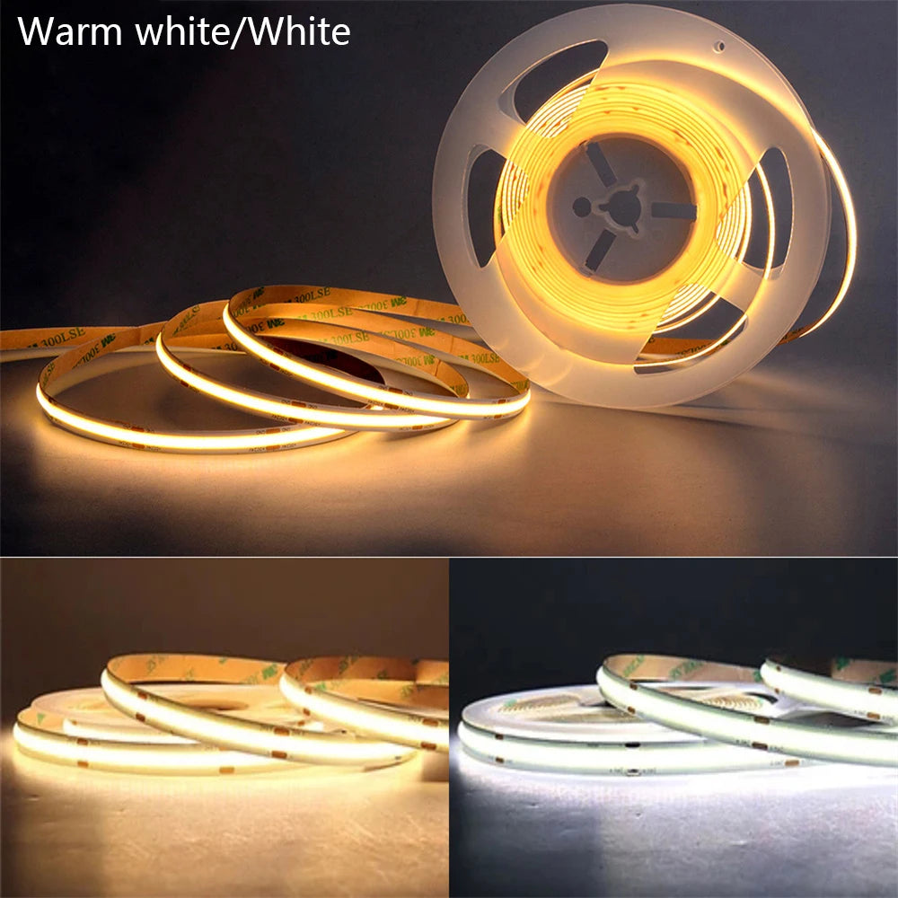 5V USB COB Led Strip Lights with 3key Dimmer Flexible Diode Tape White Warm White for Room TV Mirror Backlight Cabinet Light