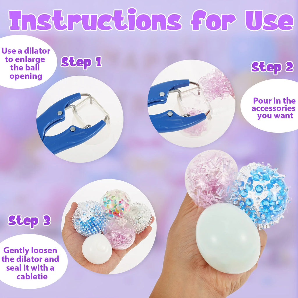 1Set DIY Stress Ball Making Kit Handmade Squishy Anxiety Relief Toy with Expander Tools Soft DIY Stress Ball Kit for Adult Craft