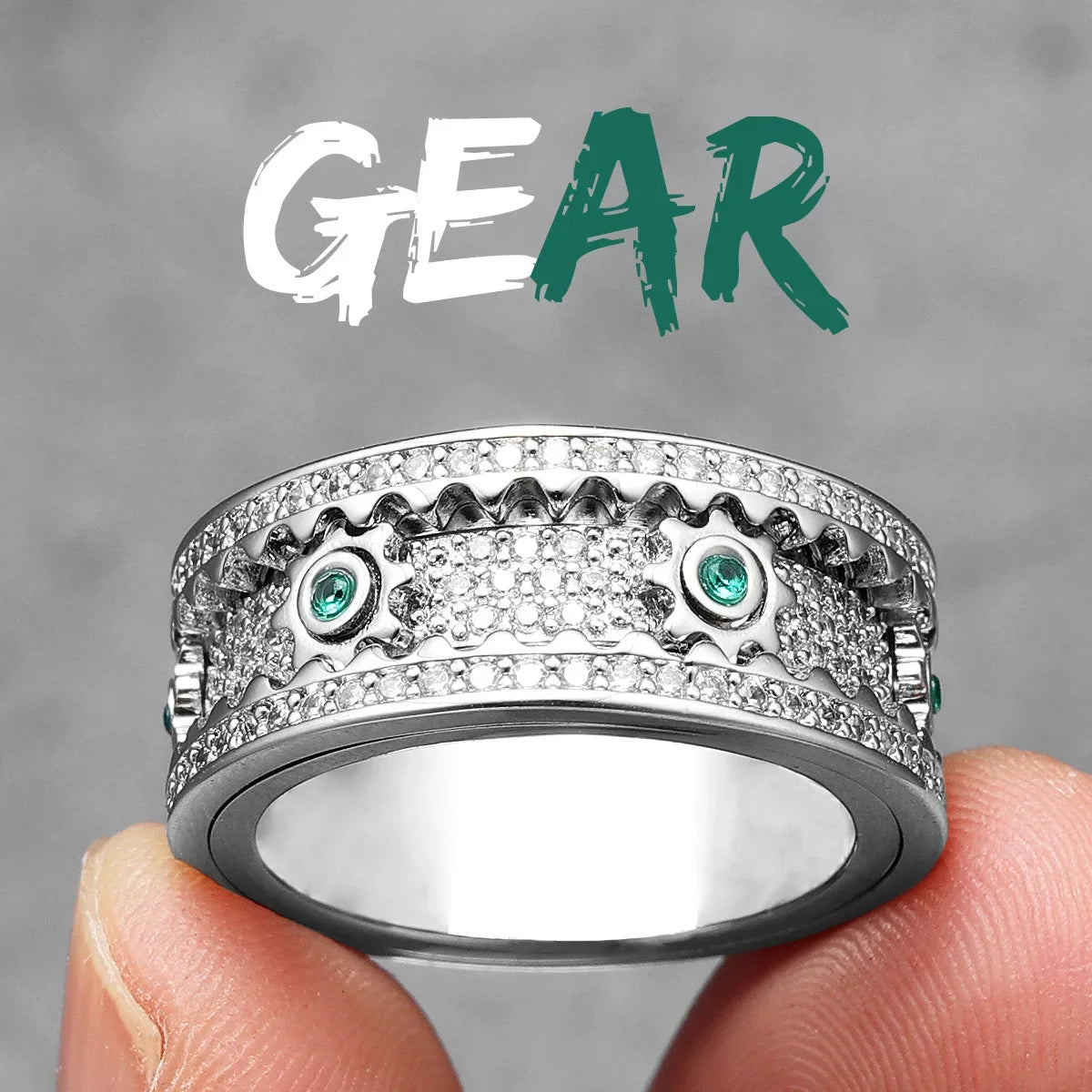 Fidget Spinner Gemstone Gear Men Rings Stainless Steel Women Jewelry Punk New in Rock Hip Hop Fashion Accessories Gift Wholesale