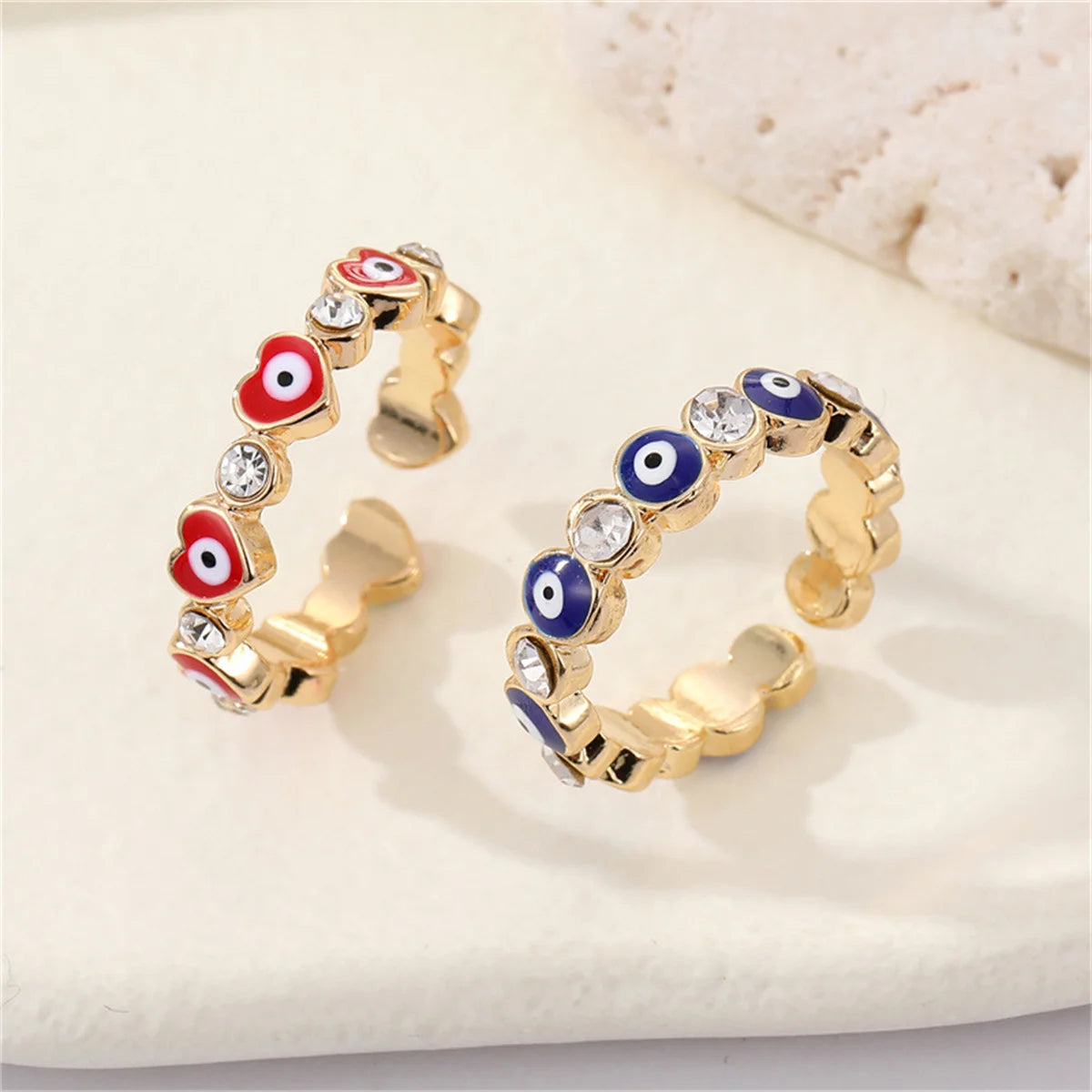 Lucky Blue Turkish Evil Eye Open Rings For Women Gold Color Colorful Enamel Heart Zircon Eye Finger Ring Vintage Gothic Jewelry