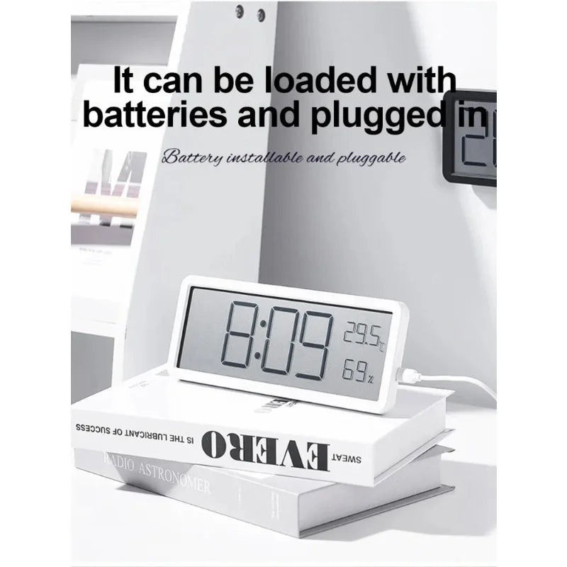 LCD Digital Wall Clock Time Temperature Humidity Display Electronic Desk Clock Battery Powered Home Office Decor
