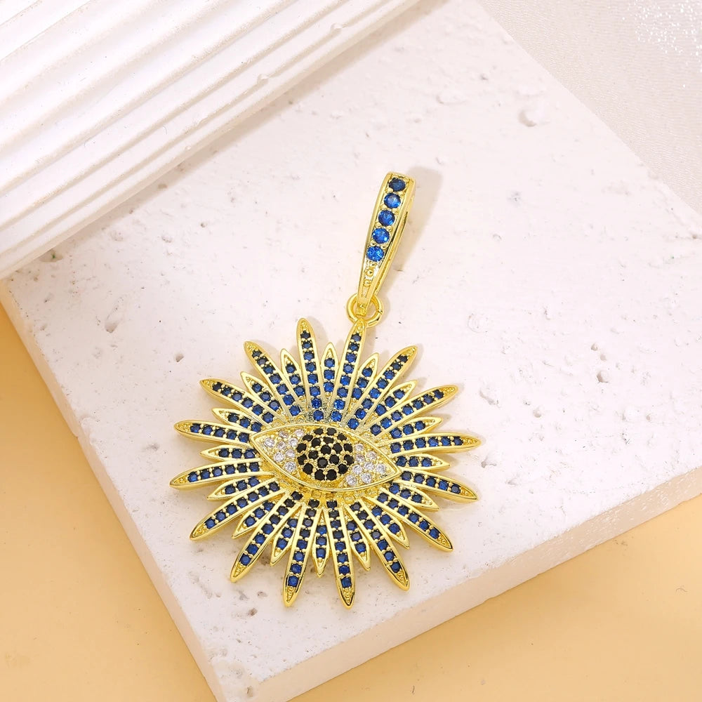 Juya Handmade 18K Real Gold Plated Opal Shell Round Turkish Greek Evil Eye Charms For DIY Luxury Talisman Pendant Jewelry Making