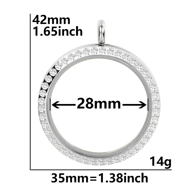 5Pcs 20-40mm Stainless Steel Glass Memory Cremation Urn Locket Pendant Openable Round Reliquary Photo Medaillon Colgantes