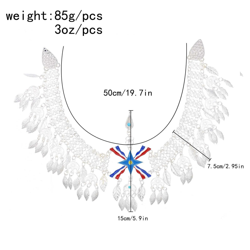 Silver Plated Assyrian Belt Hair Accessories Earrings for Women Kurdish Assyria Ethnic Colorful Flag Leaf Tassel Jewelry Sets