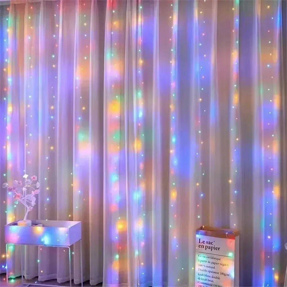 1pc 6x3/3x3/3x2/3x1m USB LED Curtain String Lights Bedroom Christmas Garland Fairy Lamp Wedding Party Home Decoration Lighting