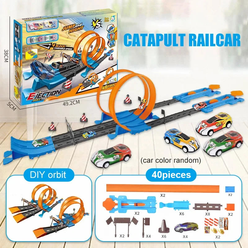 Stunt Speed Double Car Wheels Model Toys For Kids Racing Track Diy Assembled Rail Kits Educational Interactive Boy Children Toy
