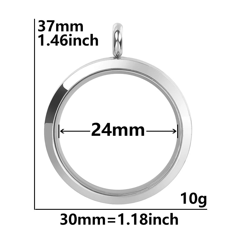 5Pcs 20-40mm Stainless Steel Glass Memory Cremation Urn Locket Pendant Openable Round Reliquary Photo Medaillon Colgantes