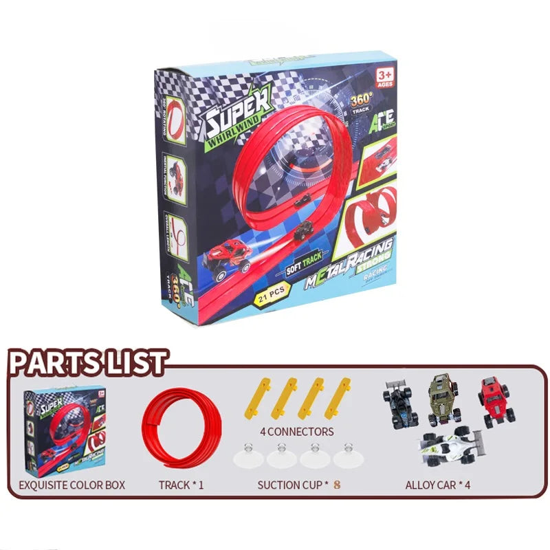 DIY Assembled Soft Track Car with Inertia Return for Kids Rolls Up Portable DIY Racetrack Birthday Gifts for Children
