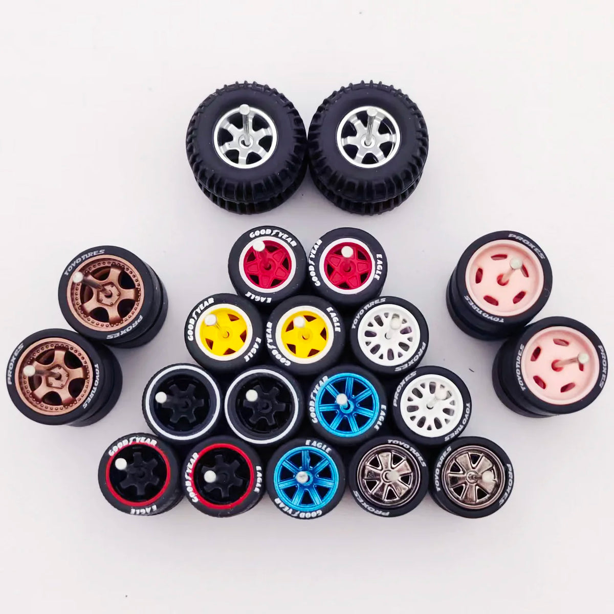 10 Sets 11/12/13/14/17mm 1/64 Alloy Car Wheels Rubber Tires W Axle for HW/Matchbox/Domeka/Evo 1:64 Car Model SUV Off Road Truck