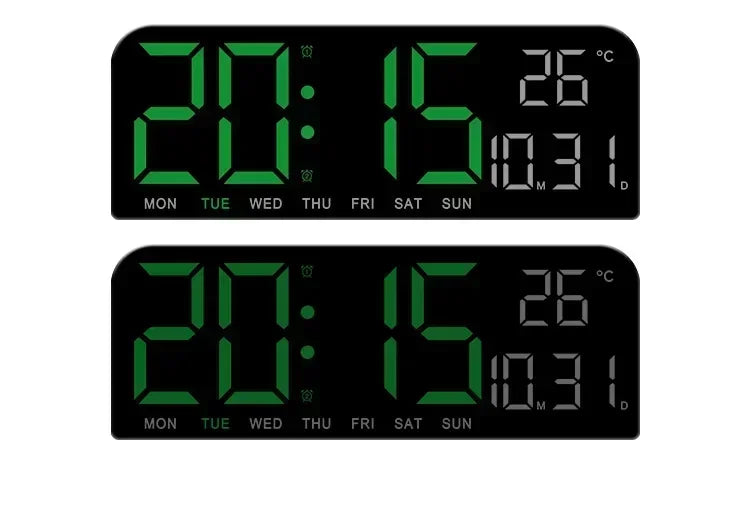 Large LED Digital Wall Clock Temperature Date Week Display Countdown Table Clock Brightness Adjustment Two Alarm 12/24h Clock