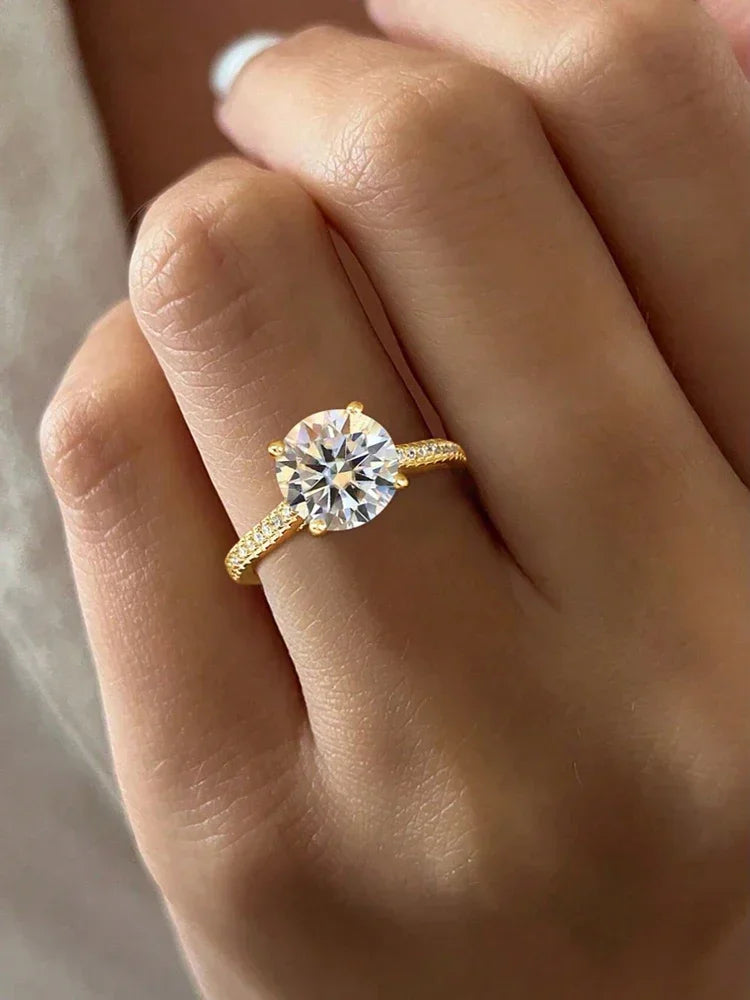 925 Sterling Silver Gorgeous Shiny 2 Carat Round Zircon Ring for Women Anniversary Daily Outfit Luxury High Quality Fine Jewelry