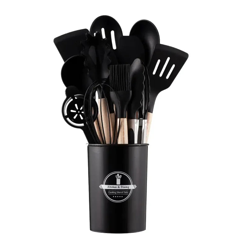 14pcs silicone utensil set with plastic holder