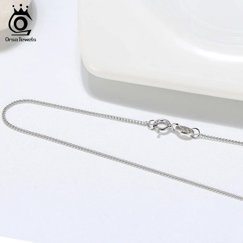 Rinntin Solid 925 Sterling Silver 1.0mm Side Chain Necklace for Women Girls Elegant Necklace Fine Jewelry 40/45/50/55/60cm SC18