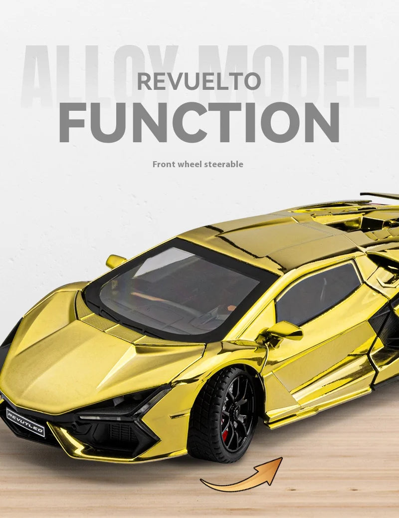 1:24 Lamborghini Revuelto Spray Plating Version With Water Spray, Fog Effect Realistic Simulation Alloy Model Boy Gift