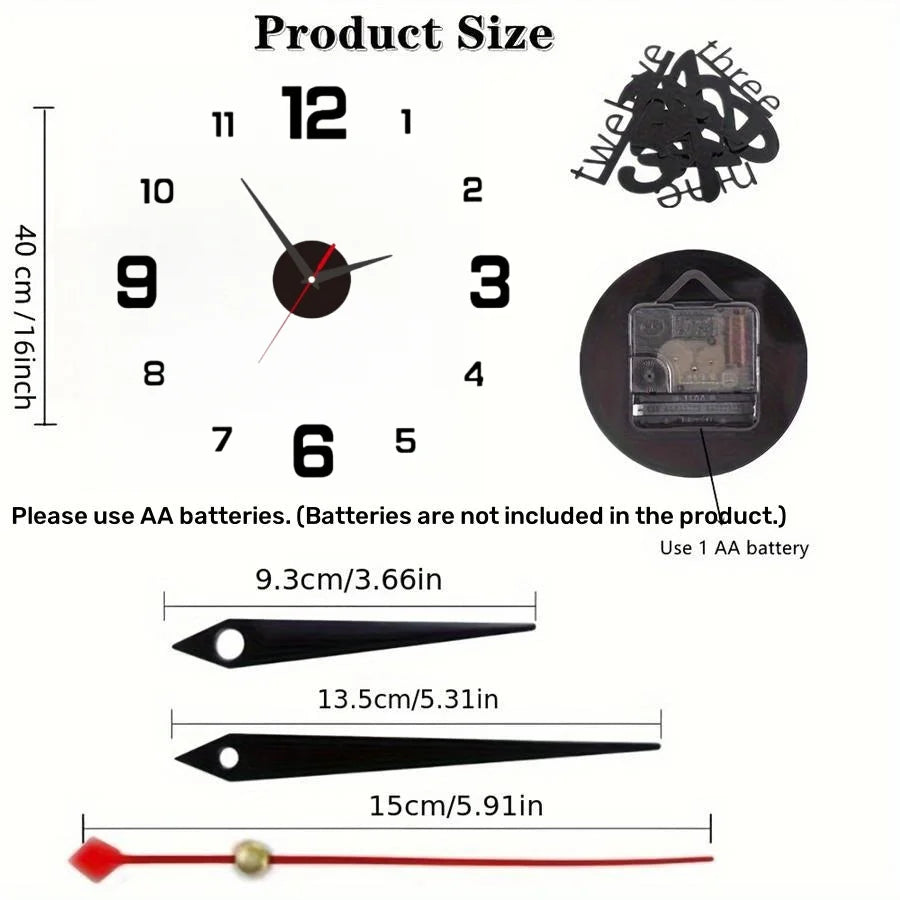 New Modern Design Large Wall Clock 3D DIY Quartz Clocks Fashion Watches Acrylic Mirror Stickers Living Room Home Decor Horloge