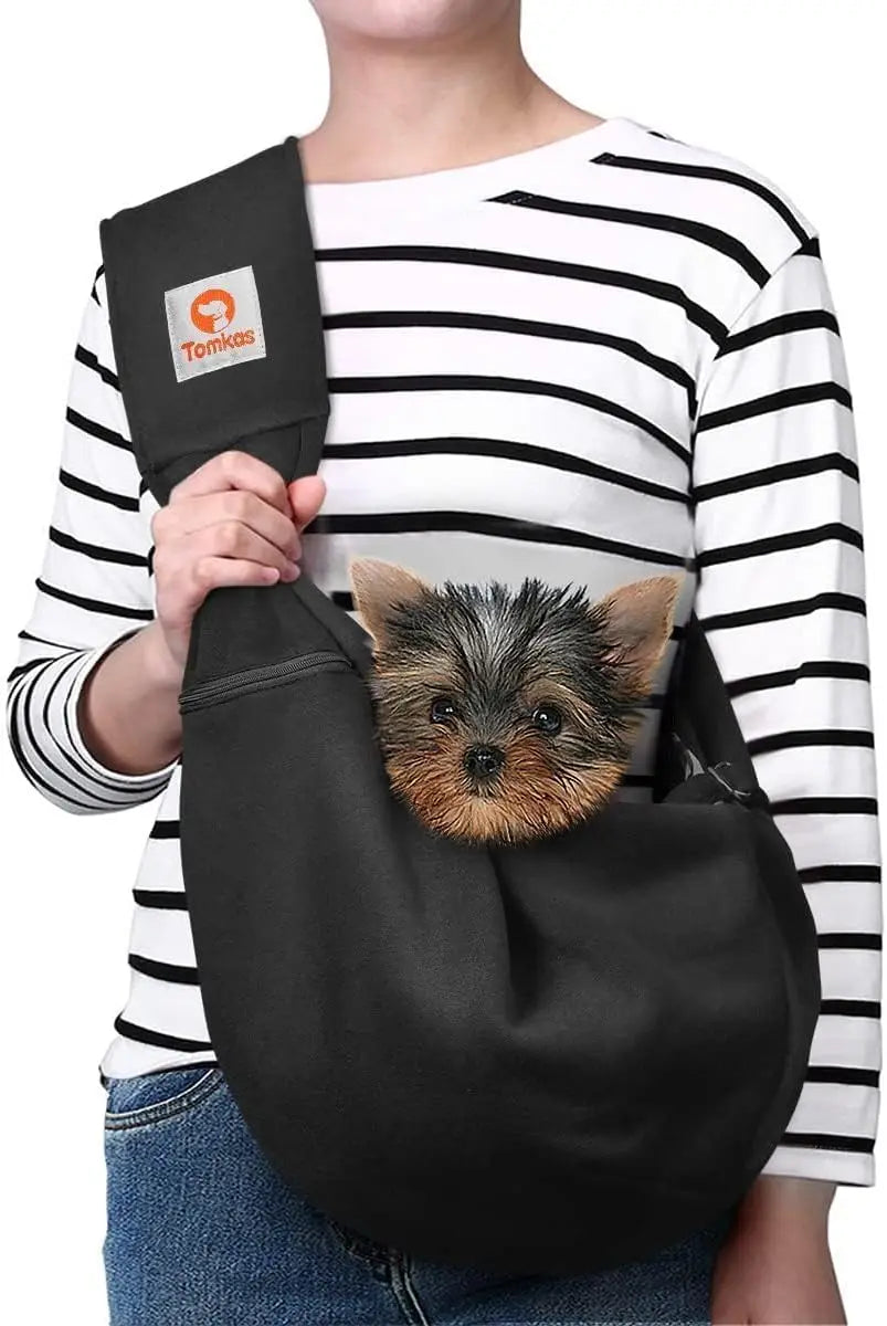 Black Small Dog Chest Carrier Bag with Adjustable Shoulder Strap And Zippered Pocket for Puppy Pet Transport