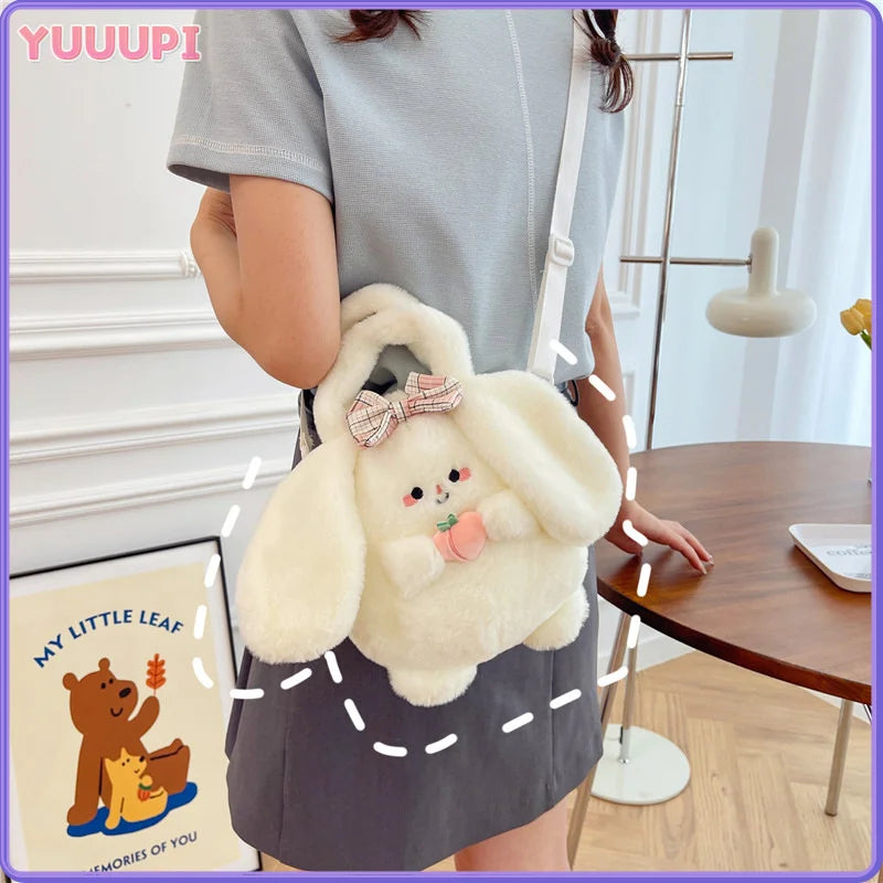 New Rabbit Kitten Plush Toy Backpack Stuffed Animal Rabbit Hold Peach Cat Hold Avocado Portable Shoulder Bag Girl Birthday Gifts