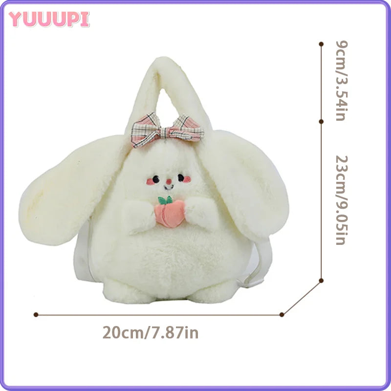 New Rabbit Kitten Plush Toy Backpack Stuffed Animal Rabbit Hold Peach Cat Hold Avocado Portable Shoulder Bag Girl Birthday Gifts