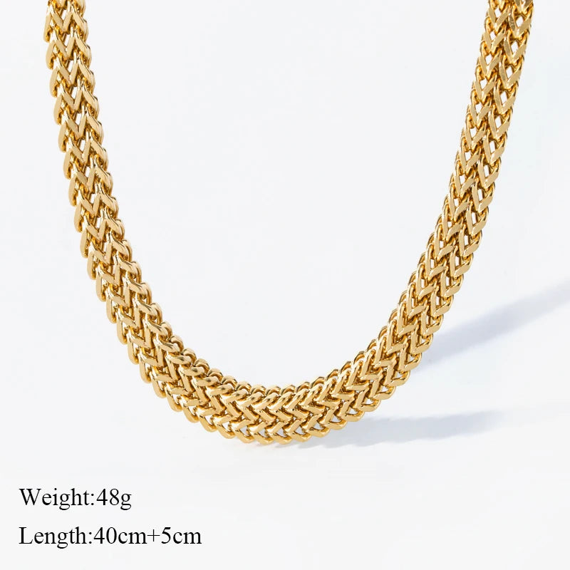 EILIECK 316L Stainless Steel Double Color Oval Necklace Bracelet Set For Women Hip-Hop Punk Twists Neck Chain Jewelry Gift