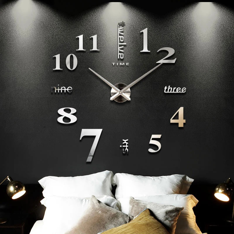 Fashion 3D Big Size Wall Clock Mirror Sticker DIY Brief Living Room Decor Meeting Room Wall Clock