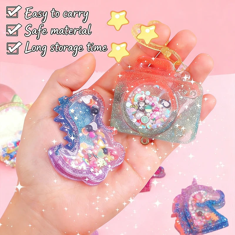 Kids DIY Crystal Glue Keychain Craft Toys Handmade Sparkling Beads Material Pack Kit Creative Children's Birthday Souvenir Gifts