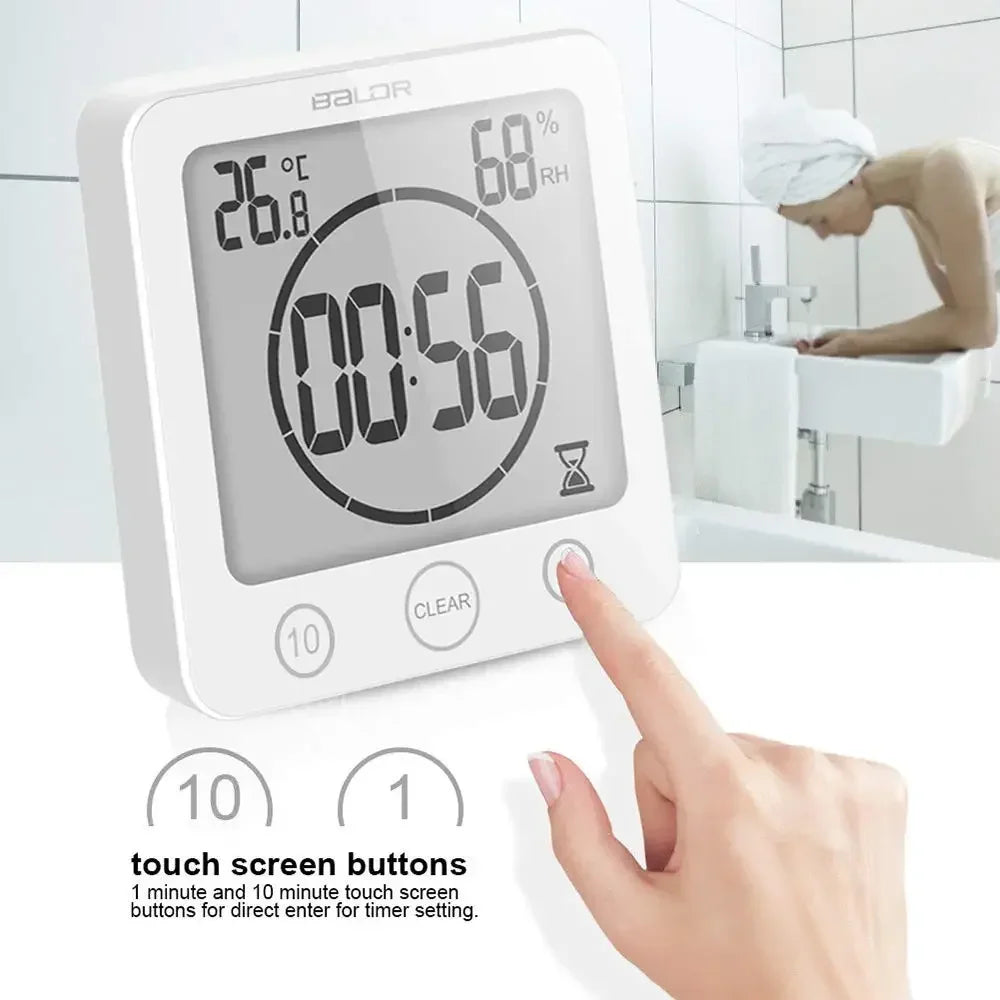 Waterproof Bathroom Wall Clock Digital Shower Clock Timer with Touch Screen, Temperature, Hanging Hole Stand for Kids & Adults