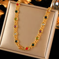 EILIECK 316L Stainless Steel Metal Colored Zircon Chain Necklace Bracelet Set For Women Fashion Statement Waterproof Jewelry